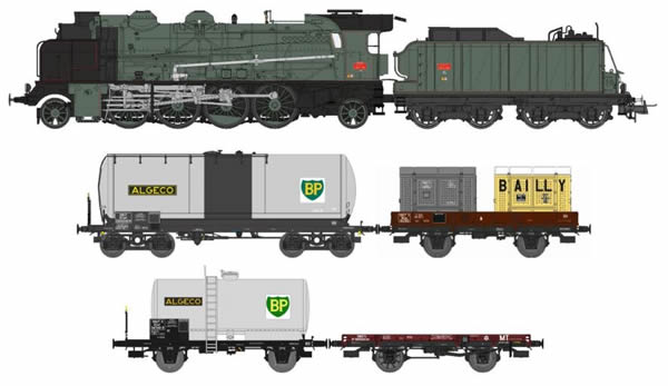 REE Modeles CM-009S - French Steam Locomotive Class 141 76 F ANNEMASSE with 4 Freight Cars of the SNCF (DCC Sound Decoder)